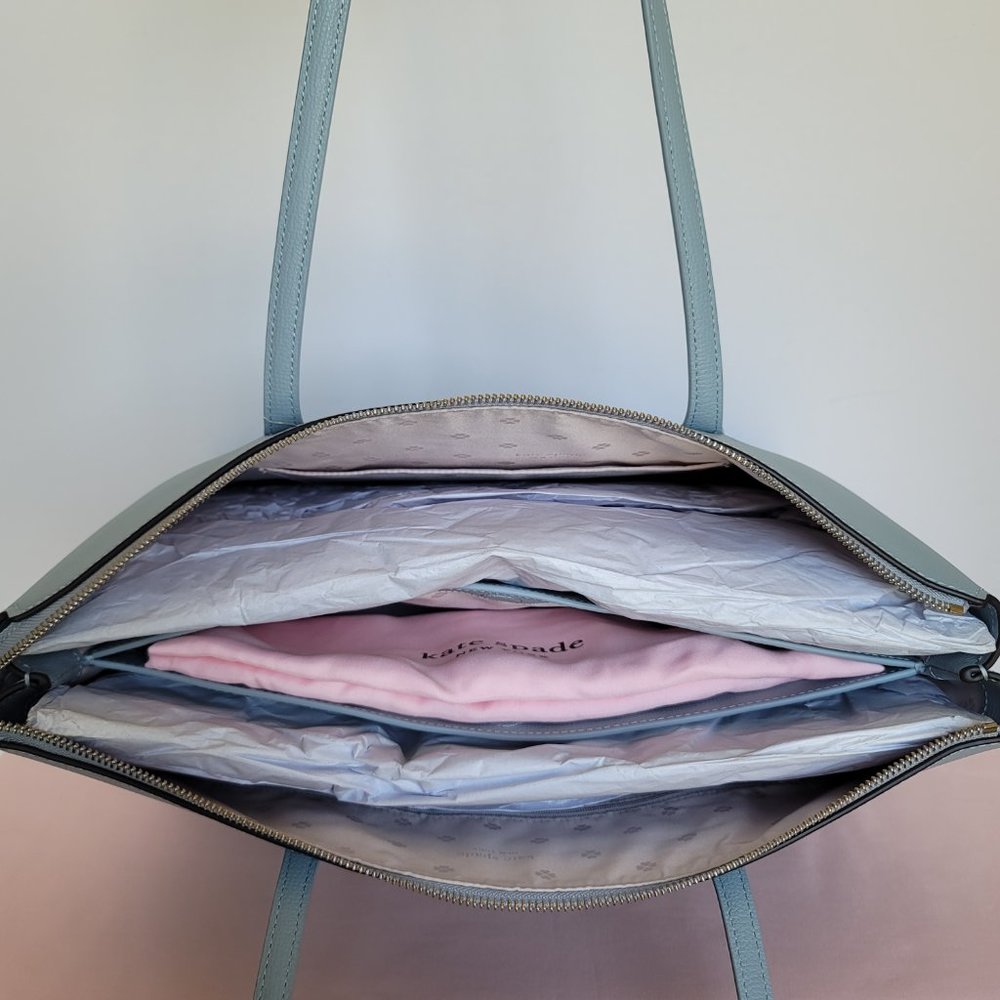 KATE SPADE All Day Crossgrain Leather Top-zip Large Tote- Ocean Beach color 🎈⭐ - Picture 11 of 16